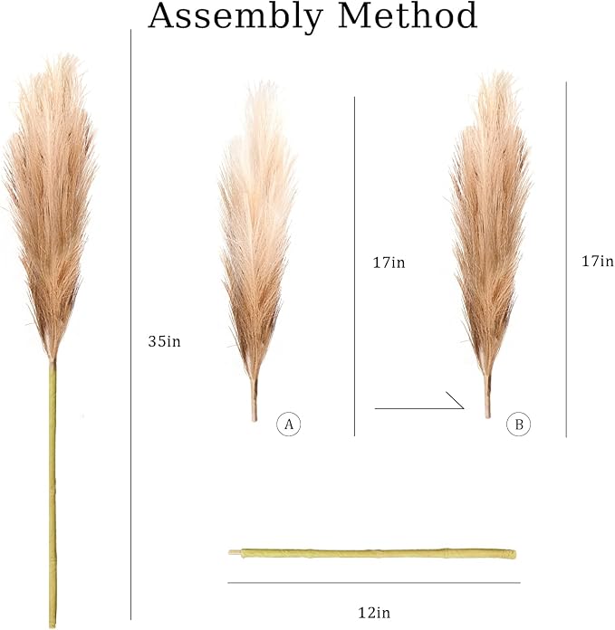 TORONTOKYO 8Pcs Faux Pampas Grass Tall Decor, 35.4” Fluffy Large Artificial Pompous Grass Branches, Bulrush Reed Grass Stems for Floor Vase Filler, Wedding, Baby Shower, Home Boho Decor (Beige Mixed)