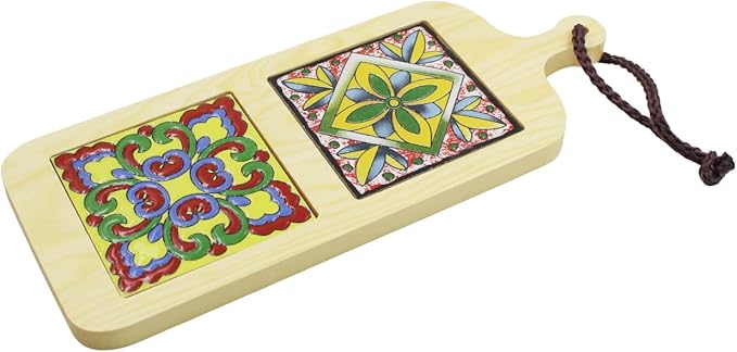 Portuguese Azulejo Style Wooden Serving Tray - Multicolor Tile Design