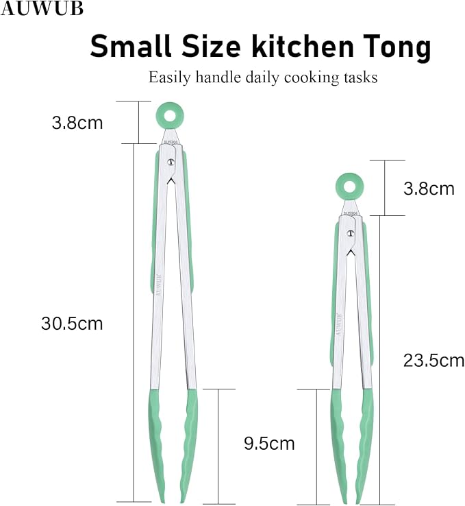 9+12 Inch Pistachio Salad Tongs 2-Piece Set, Silicone with 304 Stainless Steel Core & Non-Slip Grip, Kitchen Utensils for Grilling Salad