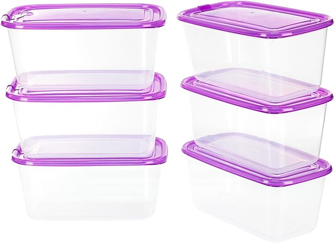 KIGI Food Containers, Snap-on Lids, BPA-Free Plastic, Lightweight & Portable for on-the-go, Vented & Microwave Safe for Leftovers, Stackable (5.4 Cup 6 PACK) (35oz 6 PACK)
