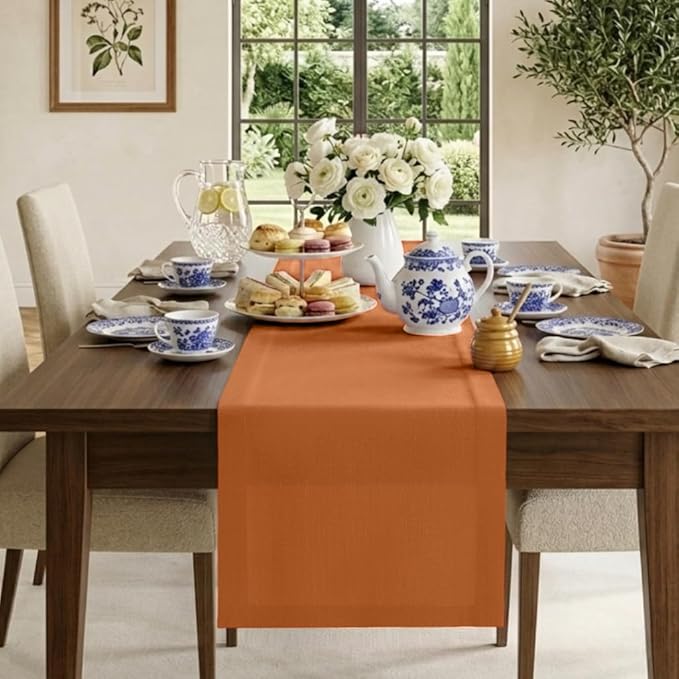 Classic Linen™ by D'Moksha Rust Table Runner 90 Inches Long, 100% Pure Linen, 14 x 90 Inch Table Runner for Dresser, Dining- Summer, Father's Day