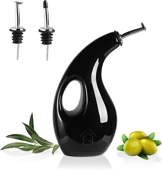 Sweejar Ceramic Olive Oil Dispenser Bottle, 24 Oz Opaque Cruet Protects EVOO Oil to Reduce Oxidation, Suitable for Storage Vinegar, Coffee Syrups, Liquids (Black)