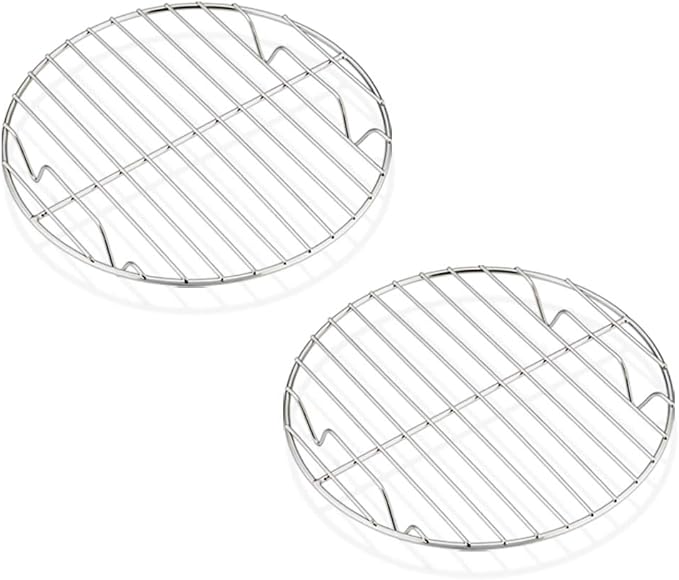 E-far 7½ Inch Steaming Cooking Racks, Stainless Steel Round Baking Cooling Rack Set of 2, Multi-Purpose for Canning Air Fryer Pressure Cooker, Dishwasher Safe