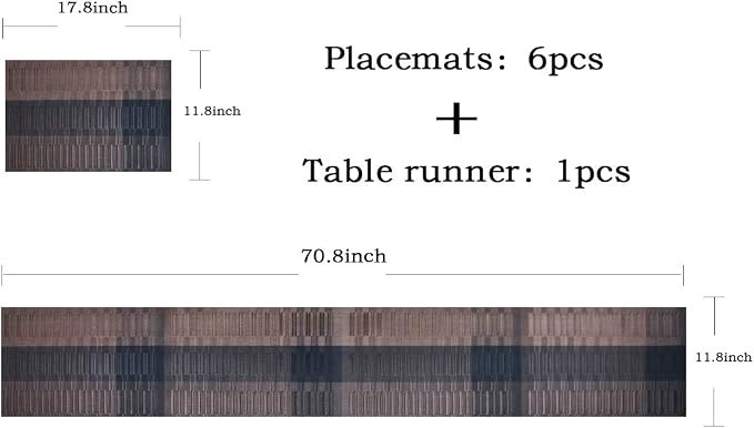 Table Placemats Set of 6 with Table Runner Washable Table Mats Easy to Clean PVC Placemat (1 Table Runner and 6 Placemats, Coffee)