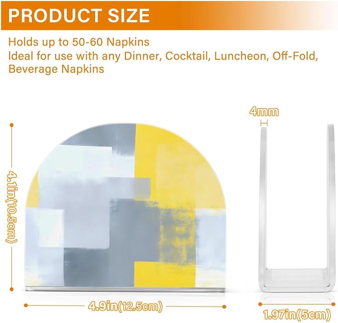 Grey and Yellow Abstract Art Painting Napkin Holder for Tables Paper Cocktail Napkin Holders for Kitchen and Dinning, Acrylic Dinner Napkin Dispenser for Restaurant Home Decor Bar Accessories 1 Pack