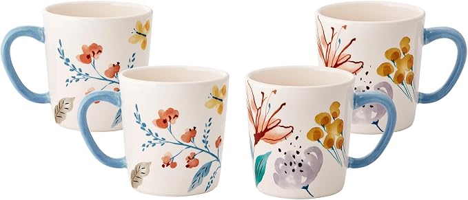 Bico Blossom Symphony Ceramic Coffee Mugs Set of 4, 18 oz Large Tea Cups with Handle, Aesthetic Latte Mugs for Cappuccino Cocoa, Lead-Free, Dishwasher and Microwave Safe, Housewarming Gift