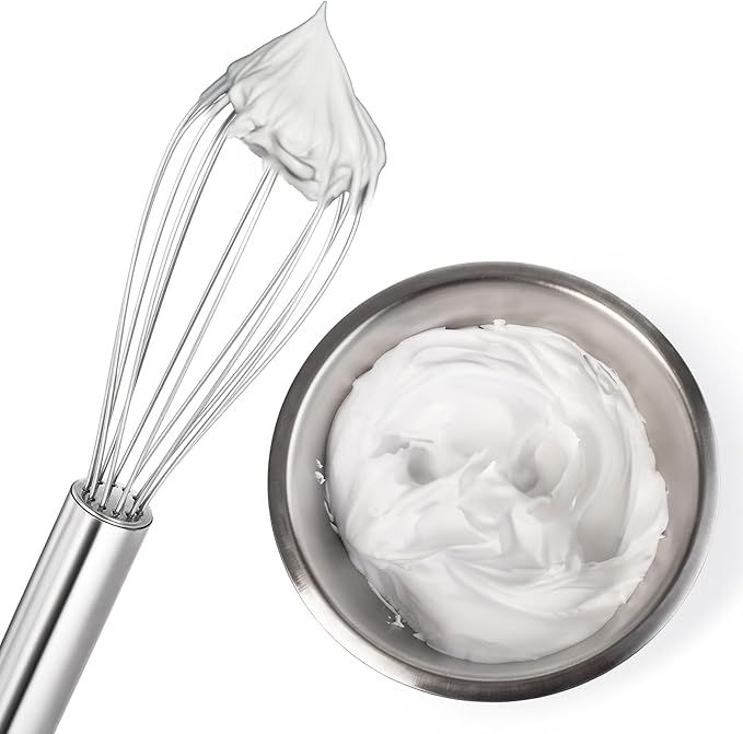 Ptwola Stainless Steel Whisk Professional Whisk for Kitchen Cooking Ergonomic Handle Dishwasher Safe Perfect for Blending, Whisking, Baking, Beating (8 inches Silver)