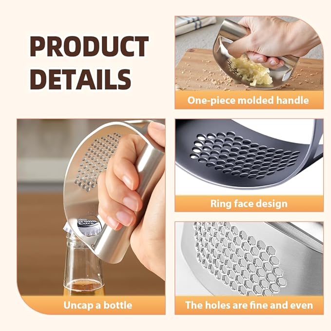 Stainless Steel Garlic Press, 2026 New Garlic Rocker Garlic Press Crusher with Silicone Garlic Peeler and Cleaning Brush, Stainless Garlic Mincer Chopper Tool for Kitchen (2 Sets)