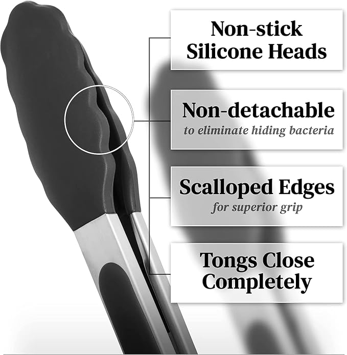 Tenta Tongs 7 Inch Silicone Mini Tongs (3pcs) for Cooking, Grilling, Turning