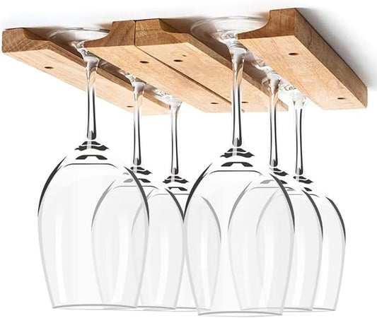 Woody Wine Glass Holder Rack 11 Inch Woody Hanging Wine Glass Holder Mounted Under-Cabinet Stemware Storage Rack with 8 Mounting Screws No Drilliing(4 rows 2 rows)