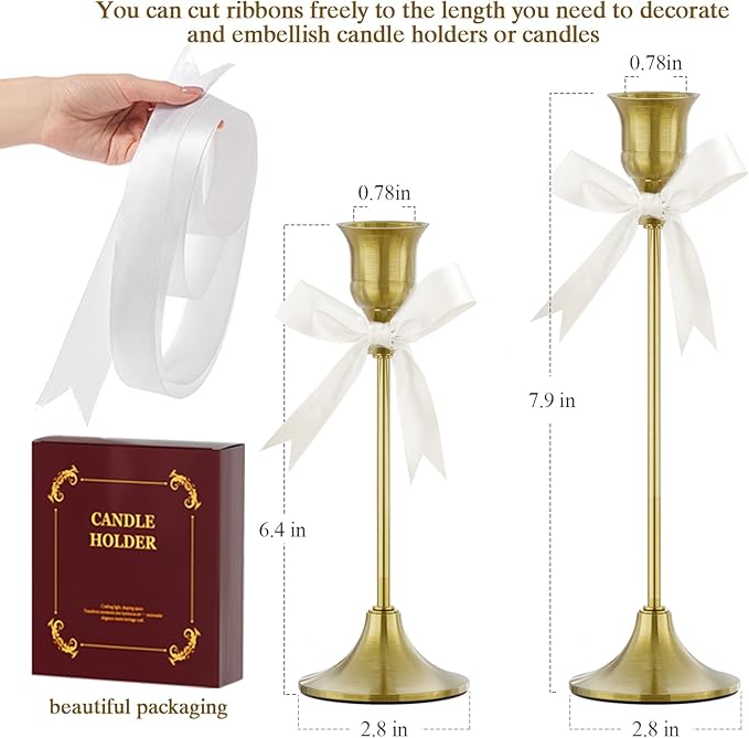 FSyueyun Brass Candlestick Holders Set of 2, Elegant Metal Candlestick Holders for Vintage Taper Candle Holders, Perfect for Table Centerpieces, Fireplace, Home Decor, Weddings and Party Decorations