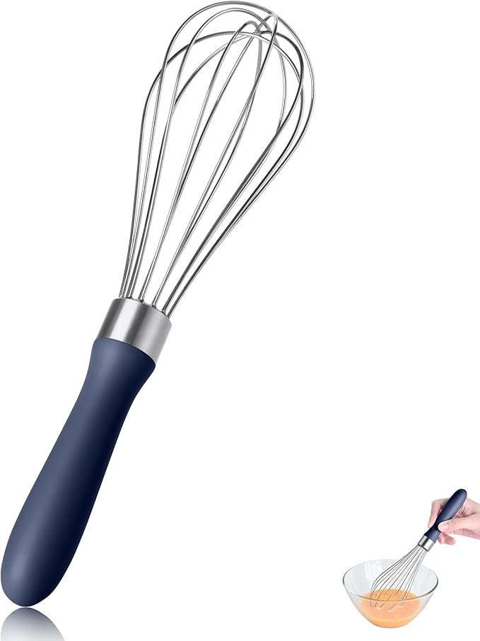 Small Whisk: Stainless Steel 9in Wire Balloon Wisk Kitchen Egg Whisker Heavy Duty Hand Mixer for Cooking Baking Whipping Blending Mixing Stirring Sauce, Flour, chocolate (Midnight Blue)