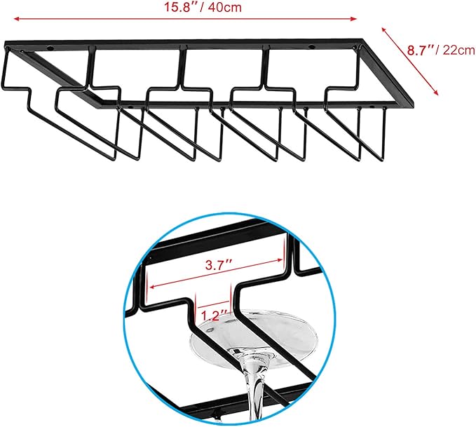 MOCOUM Wine Glasses Rack Under Cabinet Stemware Rack,Wine Glass Hanger Rack Wire Wine Glass Holder Storage Hanger for Cabinet Kitchen Bar (4 Rows)
