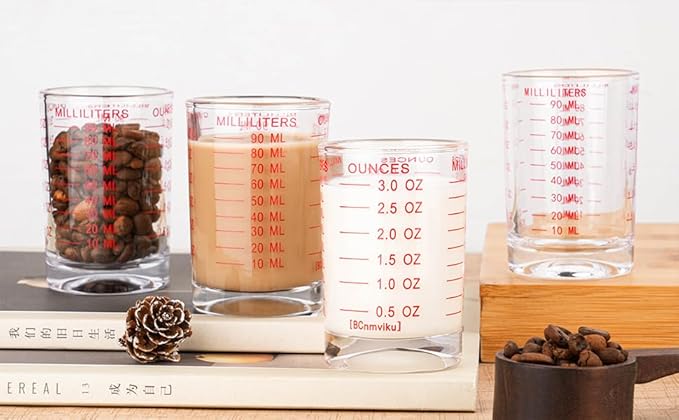 2 PACK Measuring Cup Shot Glass 3 Ounce/90ML Liquid Heavy Glass Red Scale