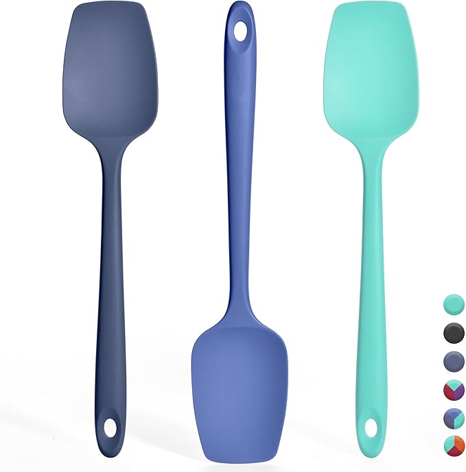 Silicone Spoonula Set: 600ºF Heat Resistant Food Grade Cooking Baking Utensils, Kitchen Flexible Nonstick Rubber Pan Spoon Spatula for Mixing, Scrambling, Scooping (3 Pieces, Multicolor 4)
