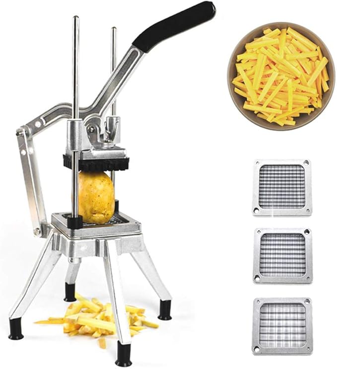 French Fry Cutter for Potatoes, Commercial Vegetable Fruit Chopper with 1/2-Inch, 3/8-Inch, 1/4-Inch Blades, Professional Food Dicer Onion Slicer Stainless Steel For Tomato Peppers Potato Mushroom