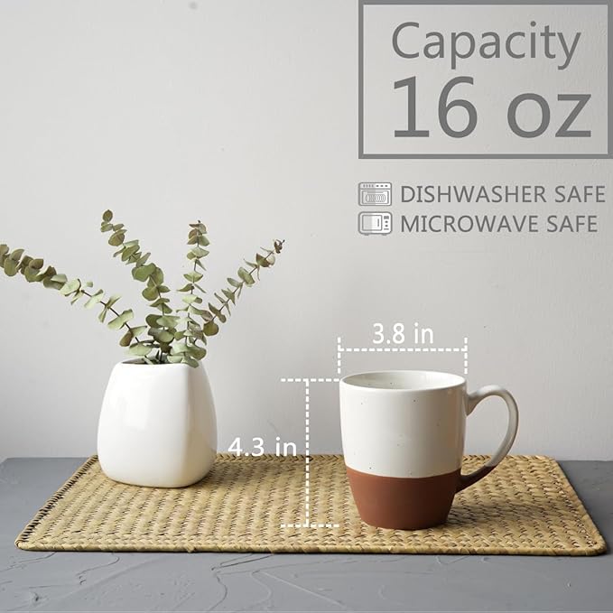 Bosmarlin Ceramic Coffee Mug Set of 4, 16 Oz, Coffee Cups with Big Handle, Dishwasher and Microwave Safe (White)