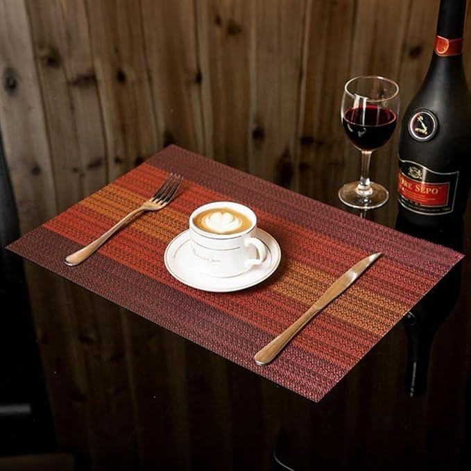 Placemats, Placemats for Dining Table Set of 4, Kitchen Table Mats Heat-Resistant Non-Slip Washable PVC Woven Vinyl Place Mats for Dining Room Table Decoration (Pack of 4, Gradient Red)