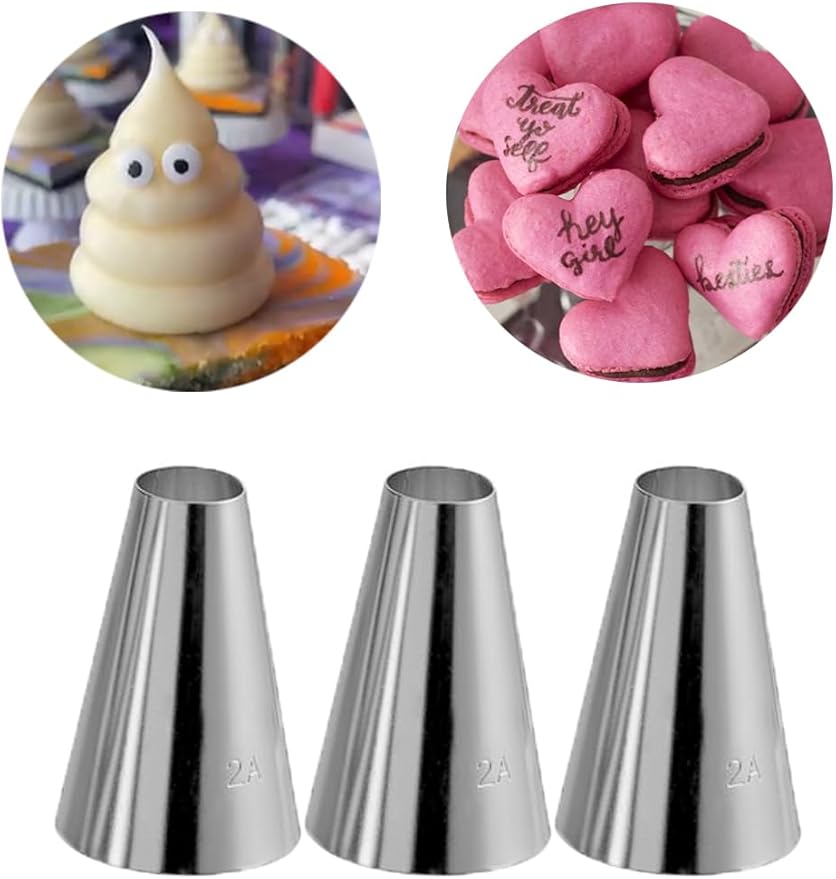 2A Piping Tip 3 Pcs,Large Round Plain Icing Tip for Macarons Filling,Large Swirls, Dots, Bold Border,Choix Pastry or Frosting,Meringue Cookies