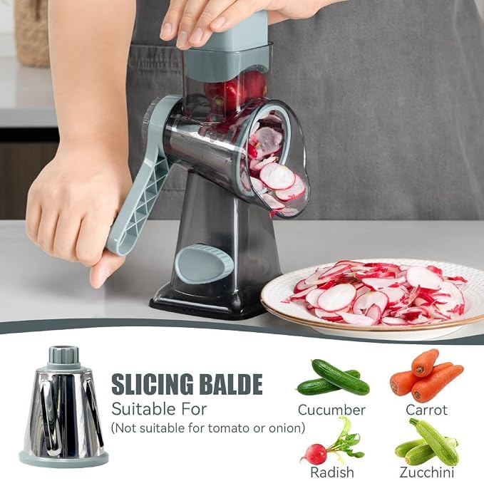 KEOUKE Rotary Cheese Grater with 12 in 1 Multi-functional Vegetable Chopper