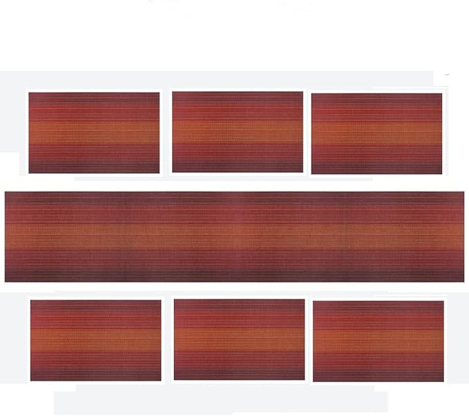 Placemats, Washable PVC Table Mats, Woven Vinyl Placemat for Dining Table Place Mats Set (6 placemats and 1 Table Runner, Wine Red)