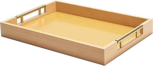 Bamboo Serving Tray for Ottoman Coffee Table, 14" x 9.8" x 1.7" Small Serving Tray for Home Decor, Small Bamboo Trays for Bathroom, Dining