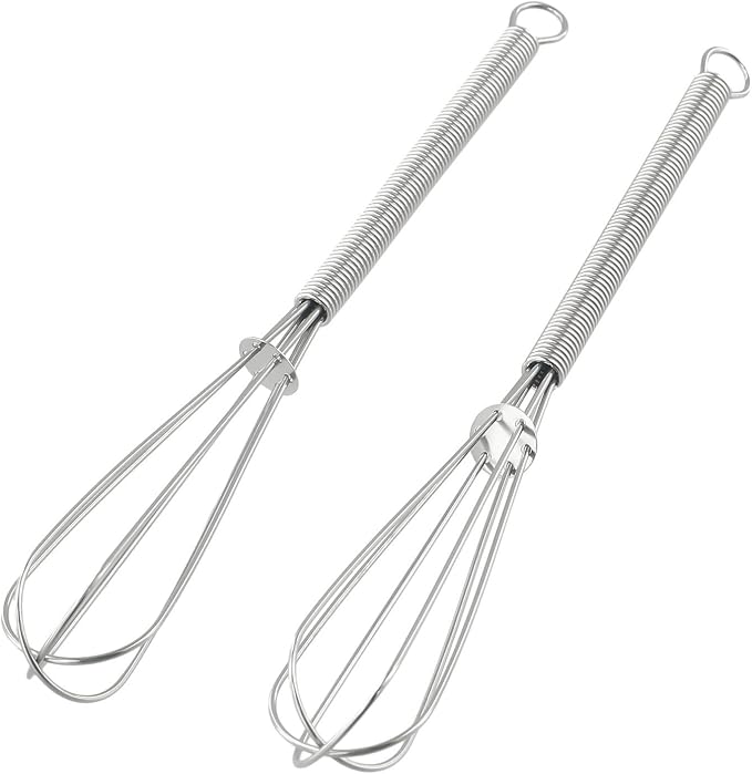 Mini Stainless Steel Balloon Whisk Set Of 2, Small Wire Handheld Mix And Stir Beaters For Eggs And Batter, Easy To Clean Rustproof Kitchen Utensils With Hanging Loop For Baking