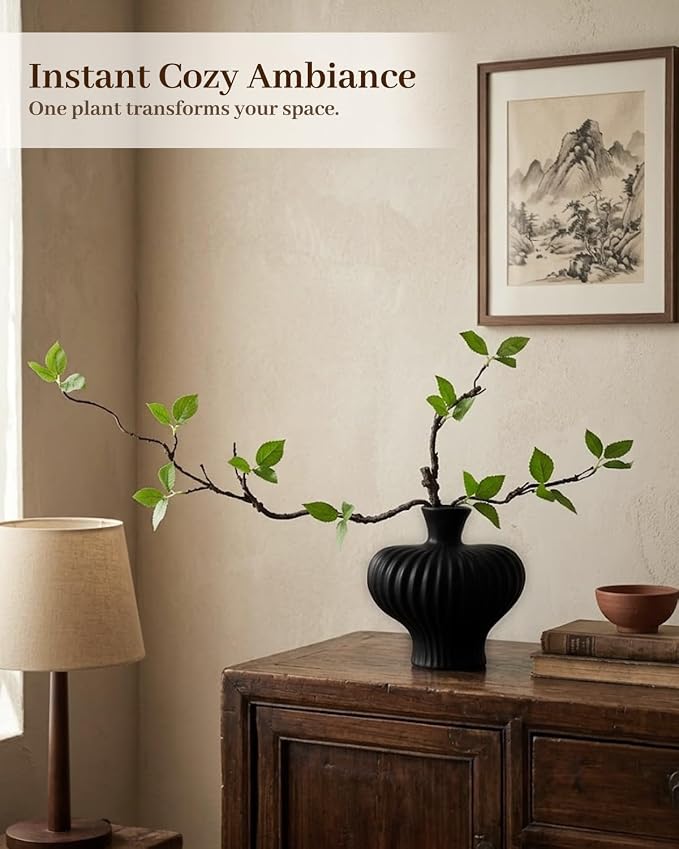 Heart Shaped Vase with Artificial Branch Set, 1 pcs Artificial Stem in Black Ceramic Vase, 22" Fake Plants & Decorative Vase for Living Room Bedroom Dining Table Office Home Decor - Black