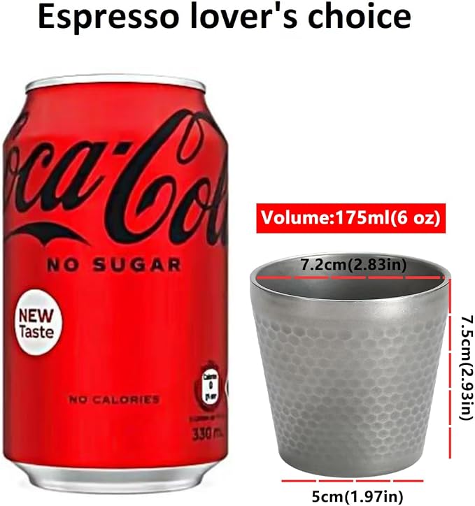 Stainless Steel Espresso Cup-1pcs Set Double Wall Insulated Metal Demitasse Cups 6 oz (175ml) Drinking Coffee Drinking Beverages Diamond Pattern Anti-Slip&Scalding