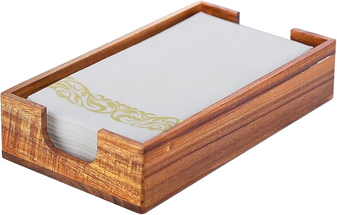 Napkin Holder for Bathroom, Acacia Guest Towel Holder, 4 Non Slip Pads, Disposable Hand Towel Tray for Bathroom, Wooden Paper Towel Dinner Napkin Holder for Table Party Bar Kitchen Accessories