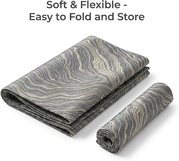 Dark Gray Placemats Set of 4, 12x18 Inch Irregular Mountain-Inspired Jacquard Table Mats, Double Sided Reversible Non Slip Place Mats, Grey Oriental Dining Table Decor for Kitchen