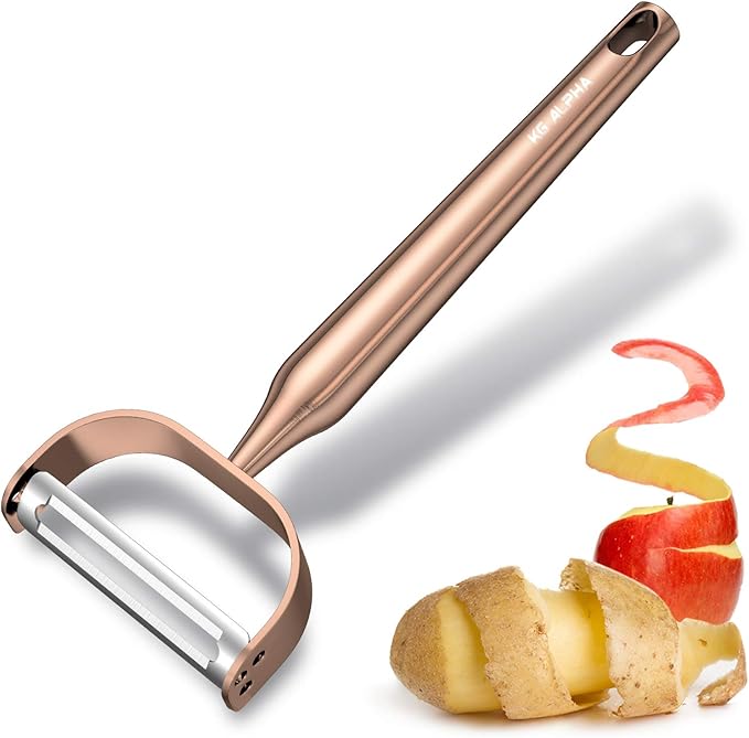Vegetable Apple Peelers for kitchen, Fruit Carrot Veggie Potatoes Peeler, Heavy Duty Y-Shaped Stainless Steel Peelers, with Ergonomic Non-Slip Handle sharp Blade, Dishwasher Safe KG ALPHA Rose Golden