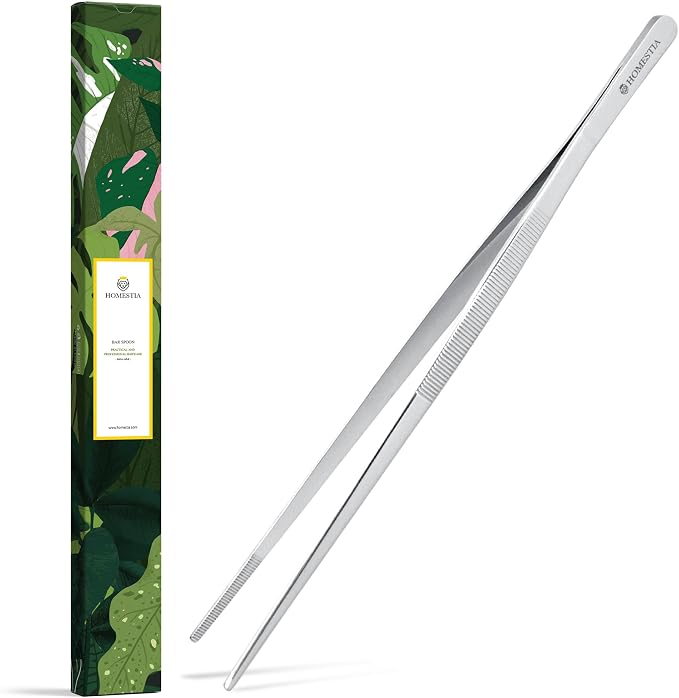 Homestia 12 Inch Kitchen Tweezers Fine Tweezer Tongs, Stainless Steel Food Tweezers Multi-Function Precision Serrated Tips Cooking Tongs Kitchen Serving Tong - BBQ, Plating, Multi-Use, Silver