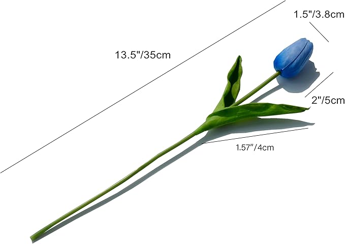 Mandy's Light Blue Artificial Tulips Flowers Centerpiece, 13.5" Lifelike PU Fake Floral Stems 20pcs for Kitchen Island & Dining Table, Spring Decor for Easter