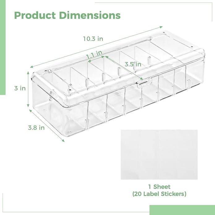 8-Slot Transparent Tea Bag Organizer With Lid, Beverage Packet Storage Container, Pantry Divider With Label Stickers And Zip Ties, Clear Storage Bin For Kitchen And Office
