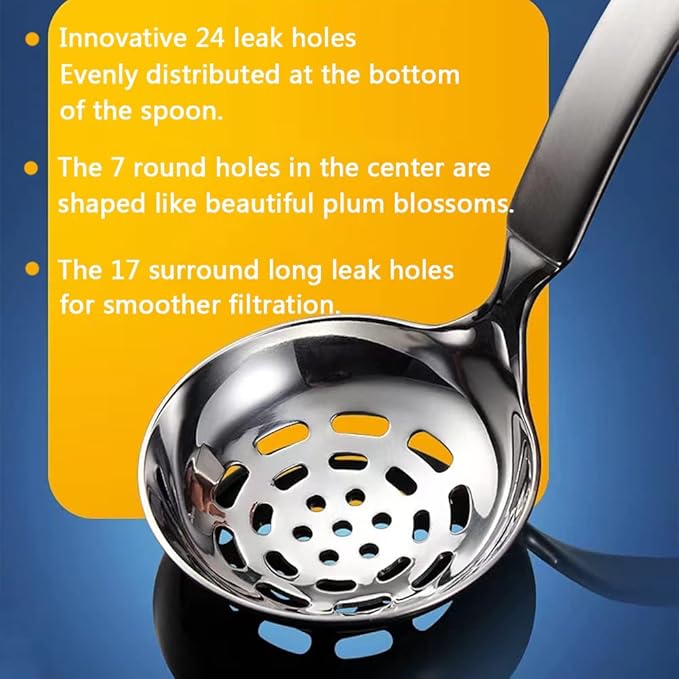 Collfa Small Soup Ladle Metal SUS304 Stainless Steel Ladles Spoon And Slotted Colander Spoon Set Soup Ladle With Holes Strainer Scoop Ladles For Serving Gravy Hot Pot Or Restaurant,2 Piece Set
