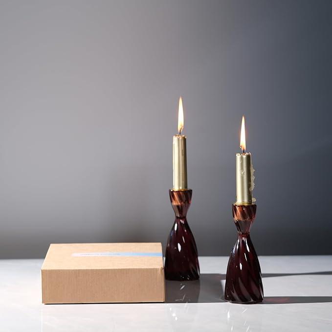 Twizzle Twist Candle Holder, Decorative Candle Holder for Table Display, Romantic Decoration, Unique Home DÉCOR Aesthetic, Housewarming Gift, Brown Height 5.7 inches Set of 2 - Resin