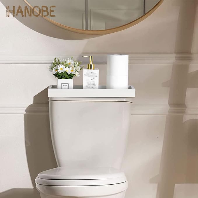 Hanobe Rectangular Long Narrow Tray: White Decorative Rectangular Candle Holder Centerpiece Tray Decor Serving Tray No Handle for Dining Table Coffee Bar Living Room Home Decor