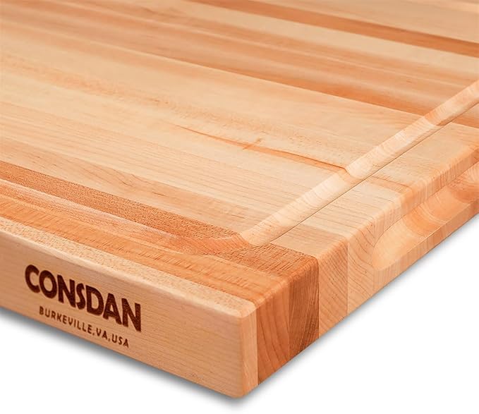 CONSDAN Hard Maple Wood Cutting Board for Kitchen, USA Grown Hardwood, 16 x 12, with Invisible Inner Handle, Prefinished with Food-Grade Oil, Suitable for Kitchen Edge Grain, 1-1/2" Thick