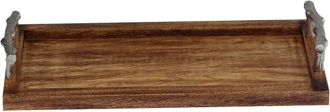 Plain Wooden Serving Tray Perfect for Dining Medium and Large with Rustic Handle, Kitchen & Home Decor Stylish & Durable Food & Drink Platter for Parties (20 x 8)