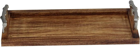 Plain Wooden Serving Tray Perfect for Dining Medium and Large with Rustic Handle, Kitchen & Home Decor Stylish & Durable Food & Drink Platter for Parties (20 x 8)
