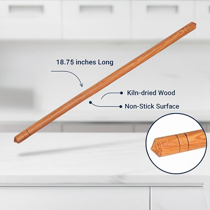 Beech Wood Non-Stick Oil Rolling Pin -Turkish Oklava-Infused Smooth Surface for Dough, Cookies, Pastry, Pizza & Bread – Traditional 18.7 Inch (48 cm) Kitchen Roller for Home & Professional Bakers