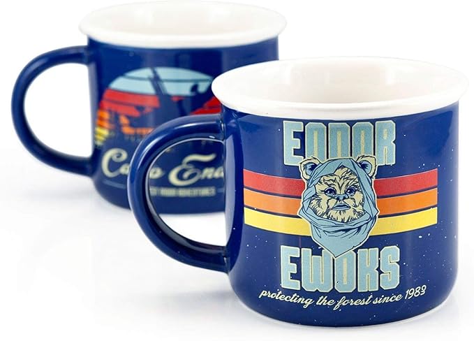 Star Wars Camp Endor Retro Style Mugs | Ewok Forest Camp of Endor Cups | Set of 2 Ceramic Mugs