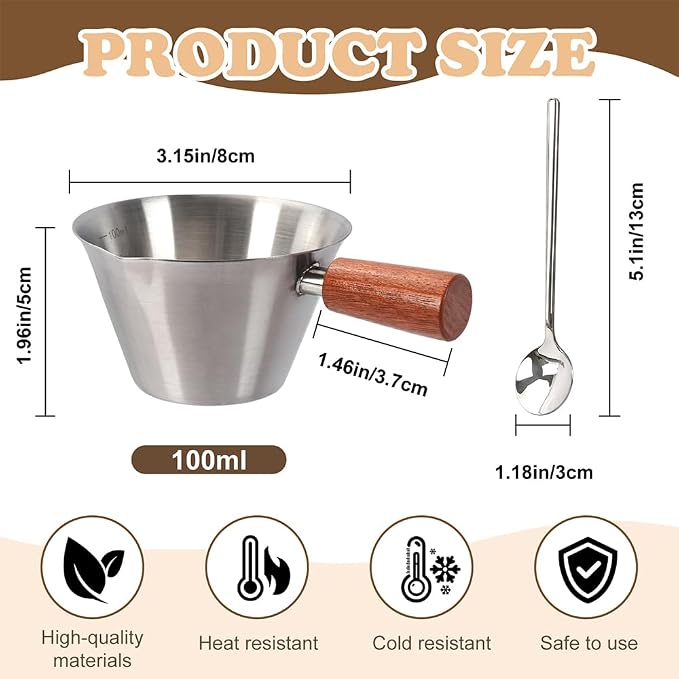 2Pcs Espresso Measuring Cup, 3.4 oz/100 ml Stainless Steel Espresso Cups, Double Spout Pour Spout Coffee Mug with Handle Scale for Coffee, Latte Art and Kitchen