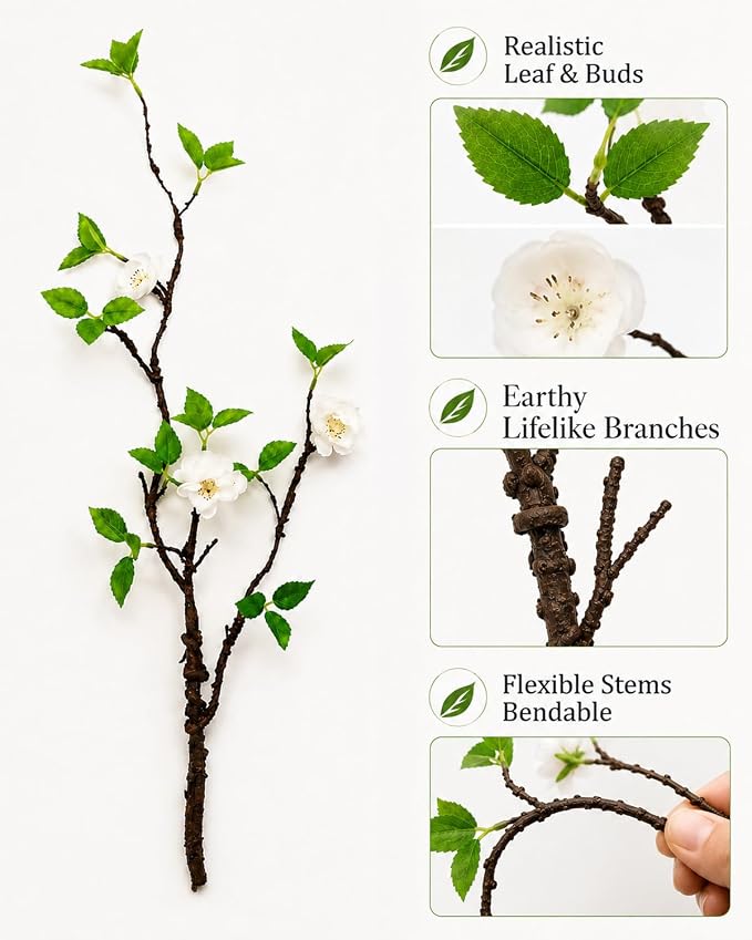 Fake Greenery Stem with Vase - 20'' Plants Artificial Decor for Table Small Artificial Potted Plants for Vase Fake Silk Plants Home Office Bathroom Shelf Cabinet Tabletop Decoration, Black