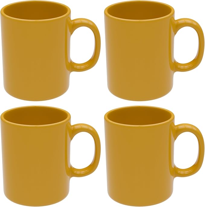 Omniware Teaz Cafe 11 oz Classic Mug, Set of 4 - Vintage-Inspired Stoneware Coffee Cups, Retro Diner Aesthetic, Rustic Drinkware, Dishwasher Safe, Ideal for Tea or Espresso (Gold)