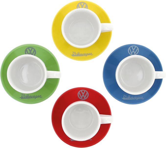 BRISA VW Collection - Volkswagen Espresso Cups Coffee-Tea-Cappuccino Set in Beetle Design (Beetle Front/100ml/3.4 fl oz) (Set of 4 (red, blue, green, yellow)