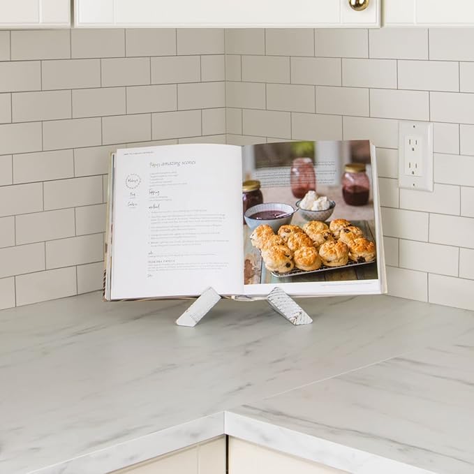 Cookbook Stand, Wooden Recipe Book Holder, Cook Book Stand for Kitchen Counter, Multifunctional Display Stand, Kitchen Counter Decor - White