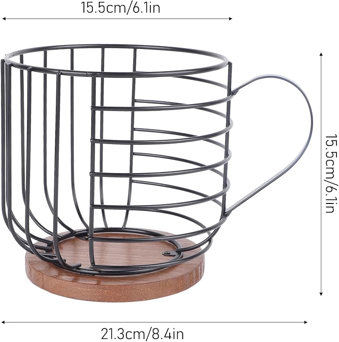 Qiilu Coffee Pod Holder - Large Capacity Black Wire Storage Basket with Wooden Base - Modern Coffee Capsule Decor for Kitchen Counter Accessory