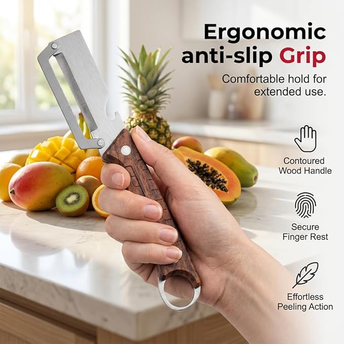 Premium Multi-Functional Vegetable Peeler for Kitchen, 2026 New Heavy Duty Stainless Steel Potato Peeler with Ergonomic Wooden Handle & Bottle Opener for Fruit and Vegetables (B-3Pcs)